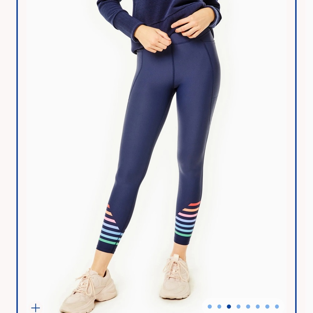 Addison Bay Blue Leggings with Colorful Stripes